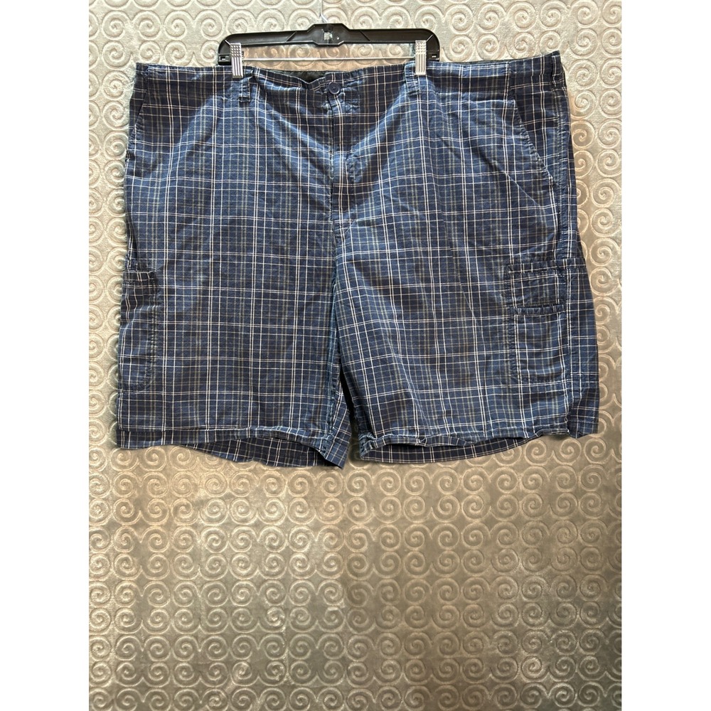 True Nation Mens Plaid Cargo Shorts Size 58 Blue White Casual